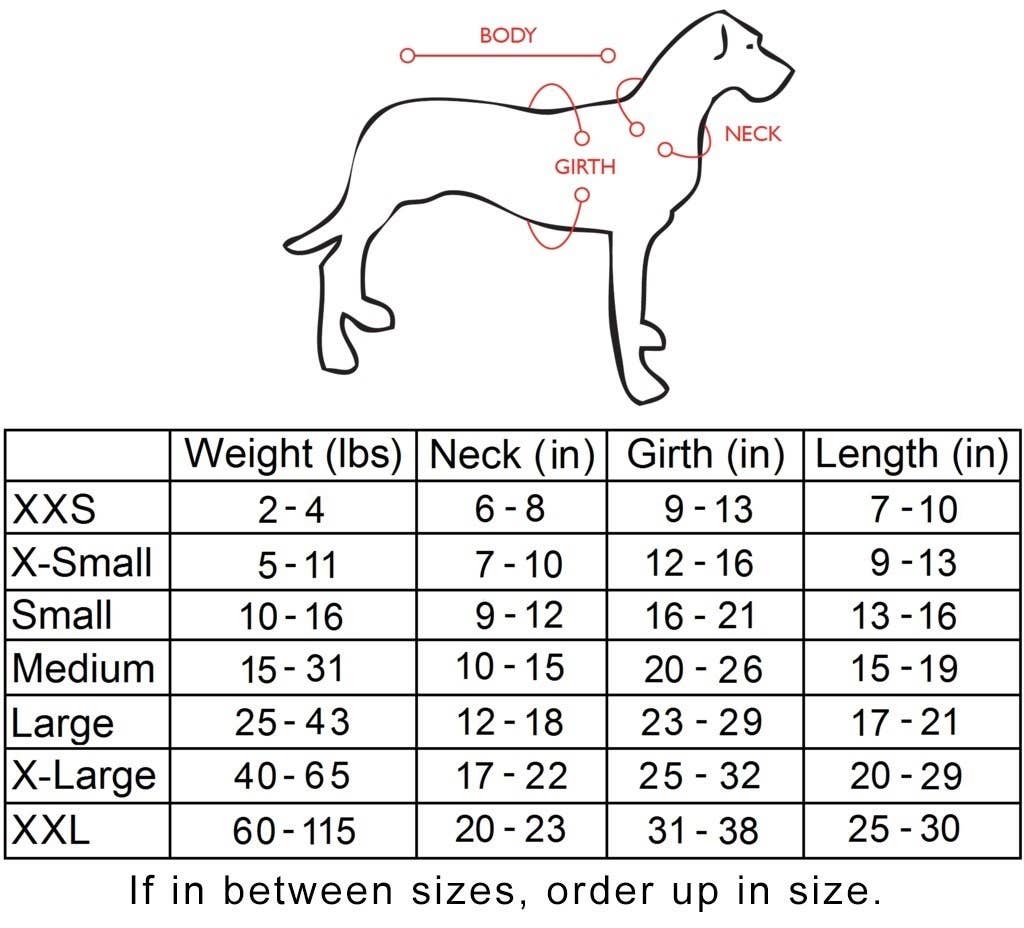 PVCA poncho size chart